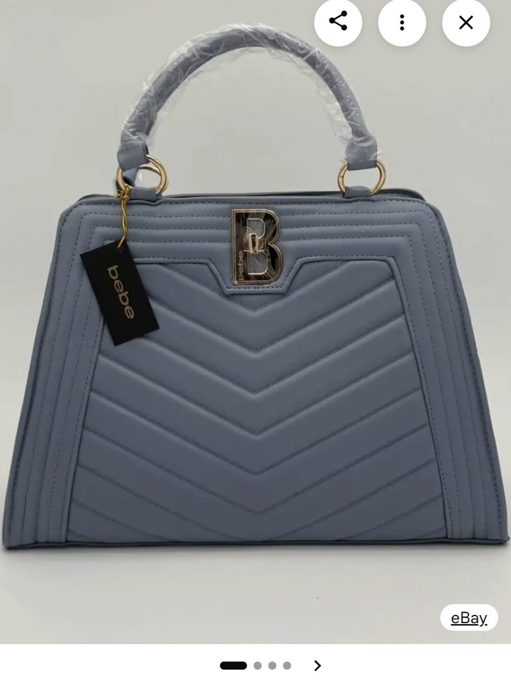Bebe Quilted Katrina Satchel in Light Blue with Gold Hardware.